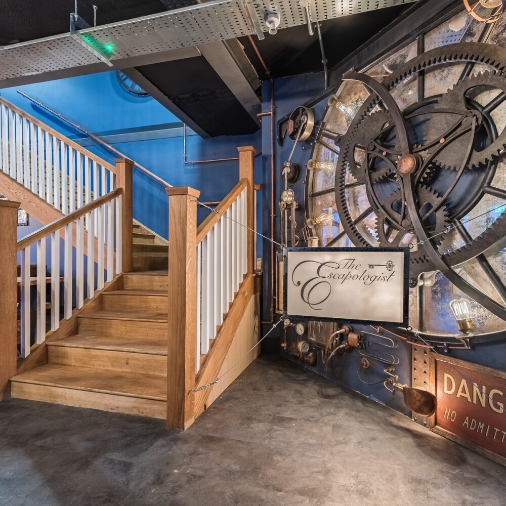 Clock and stairs at The Escapologist