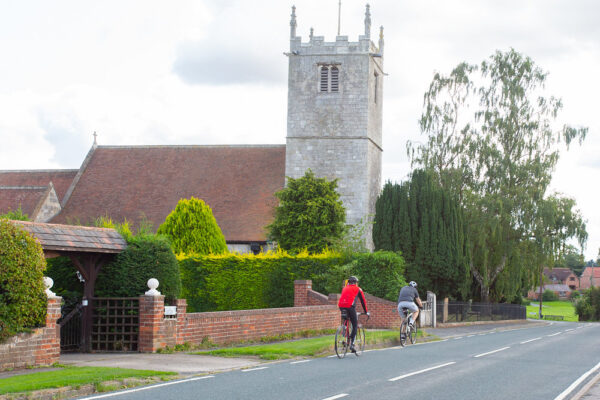 Church and road through village