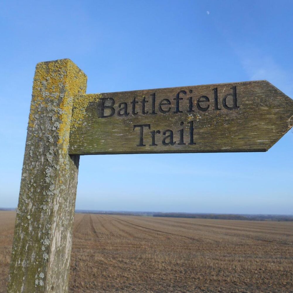 Wooden signpost for the Towton Battlefield Trail